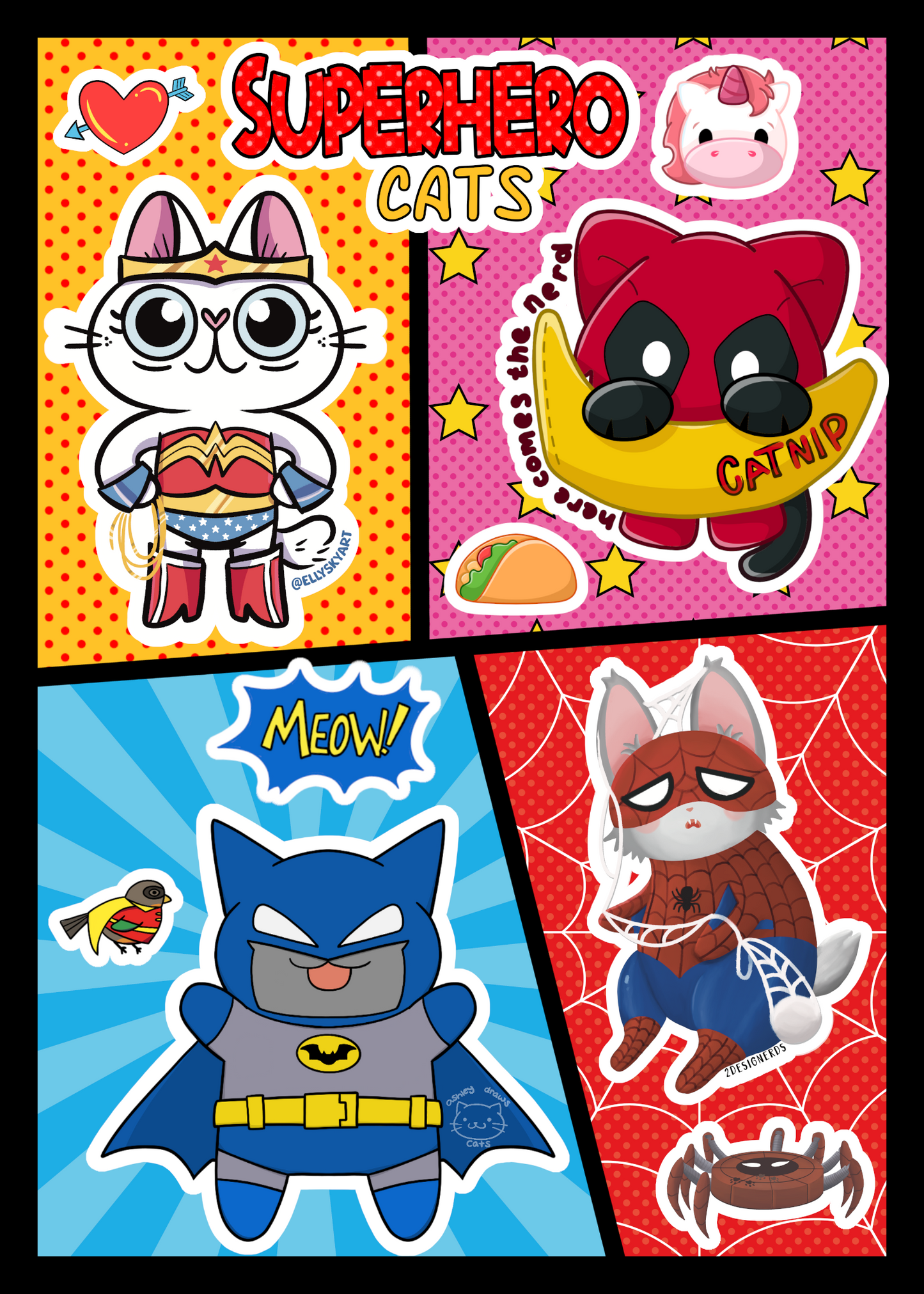 Super Hero Kitties - Sticker Sheet